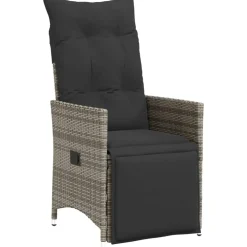 vidaXL Tuinstoel verstelbaar met kussens poly rattan grijs