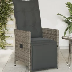 vidaXL Tuinstoel verstelbaar met kussens poly rattan grijs