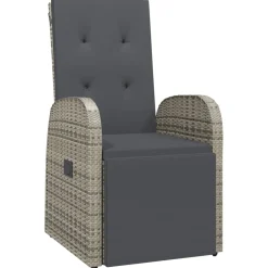 vidaXL Tuinstoel verstelbaar met kussen poly rattan grijs