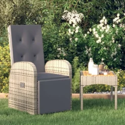 vidaXL Tuinstoel verstelbaar met kussen poly rattan grijs