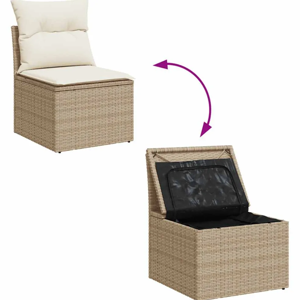 vidaXL Tuinstoel zonder armleuning met kussens poly rattan beige