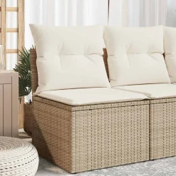vidaXL Tuinstoel zonder armleuning met kussens poly rattan beige