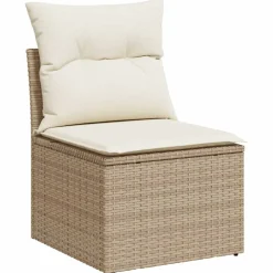 vidaXL Tuinstoel zonder armleuning met kussens poly rattan beige