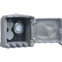 vidaXL Tuinstopcontact 2 ingangen met timer polyresin grijs
