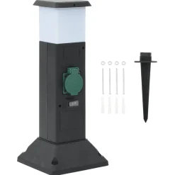 vidaXL Tuinstopcontact met lamp en grondpin 2-wegs 16x16x39,5 cm