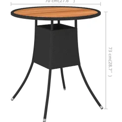 vidaXL Tuintafel Ø70 cm poly rattan en massief acaciahout zwart