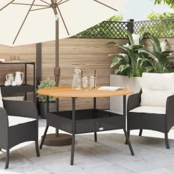 vidaXL Tuintafel met acaciahouten blad Ø110x71 cm poly rattan zwart