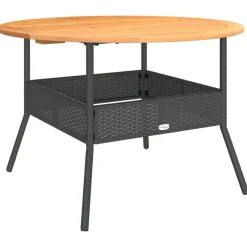 vidaXL Tuintafel met acaciahouten blad Ø110x71 cm poly rattan zwart
