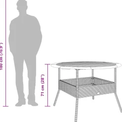vidaXL Tuintafel met acaciahouten blad Ø110x71 cm poly rattan zwart