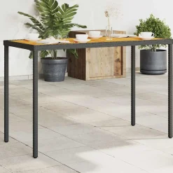 vidaXL Tuintafel met acaciahouten blad 115x54x74 cm poly rattan zwart
