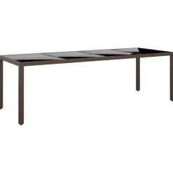 vidaXL Tuintafel met glazen blad poly rattan bruin