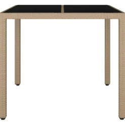 vidaXL Tuintafel met glazen blad poly rattan en gehard glas beige