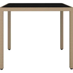 vidaXL Tuintafel met glazen blad poly rattan en gehard glas beige