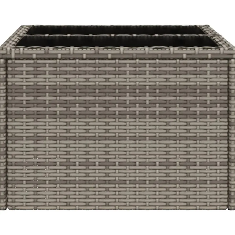 vidaXL Tuintafel met glazen blad 55x55x37 cm poly rattan grijs