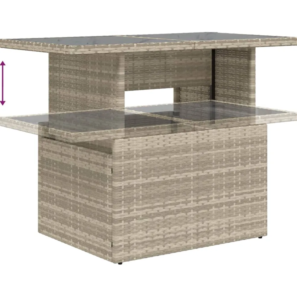 vidaXL Tuintafel met glazen blad 100x55x73 cm poly rattan lichtgrijs