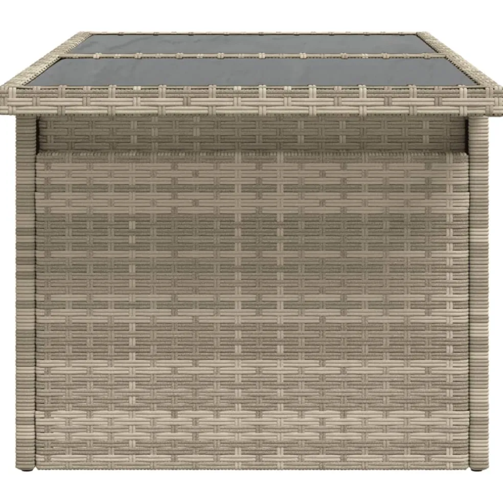 vidaXL Tuintafel met glazen blad 100x55x73 cm poly rattan lichtgrijs