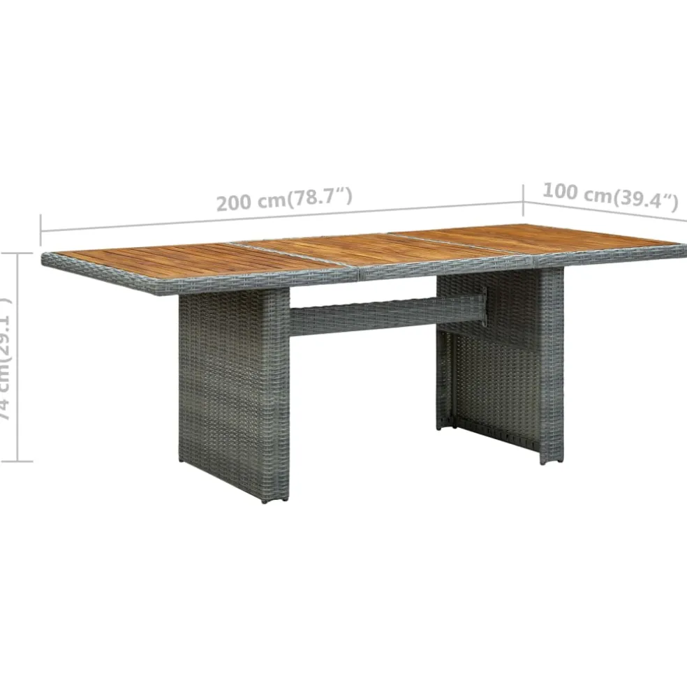 vidaXL Tuintafel poly rattan en massief acaciahout lichtgrijs