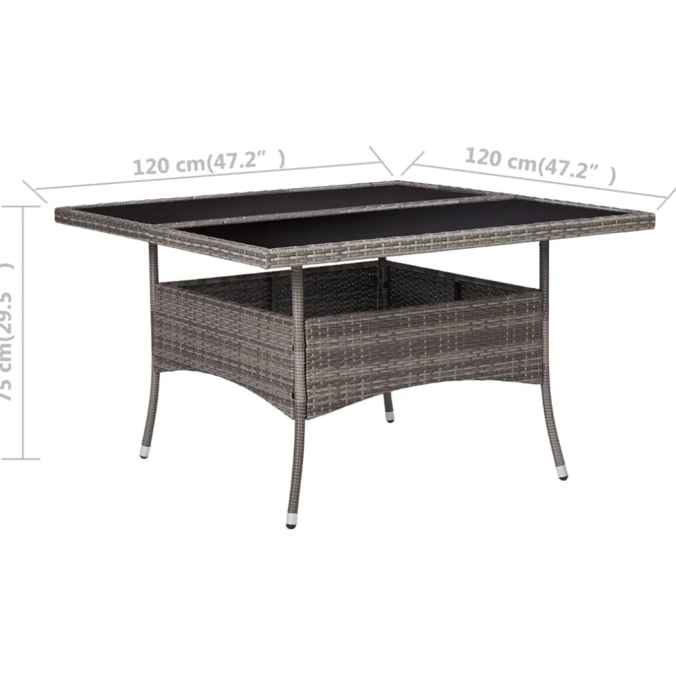 vidaXL Tuintafel poly rattan en glas grijs