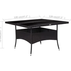 vidaXL Tuintafel poly rattan en glas zwart