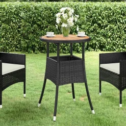 vidaXL Tuintafel Ø60x75 cm acaciahout en poly rattan zwart