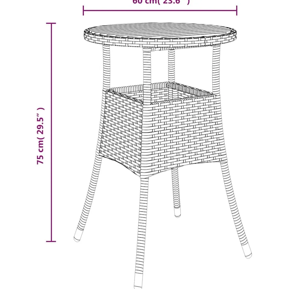 vidaXL Tuintafel Ø60x75 cm acaciahout en poly rattan zwart