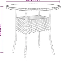 vidaXL Tuintafel Ø80x75 cm gehard glas en poly rattan beige
