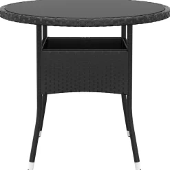 vidaXL Tuintafel Ø80x75 cm gehard glas en poly rattan zwart