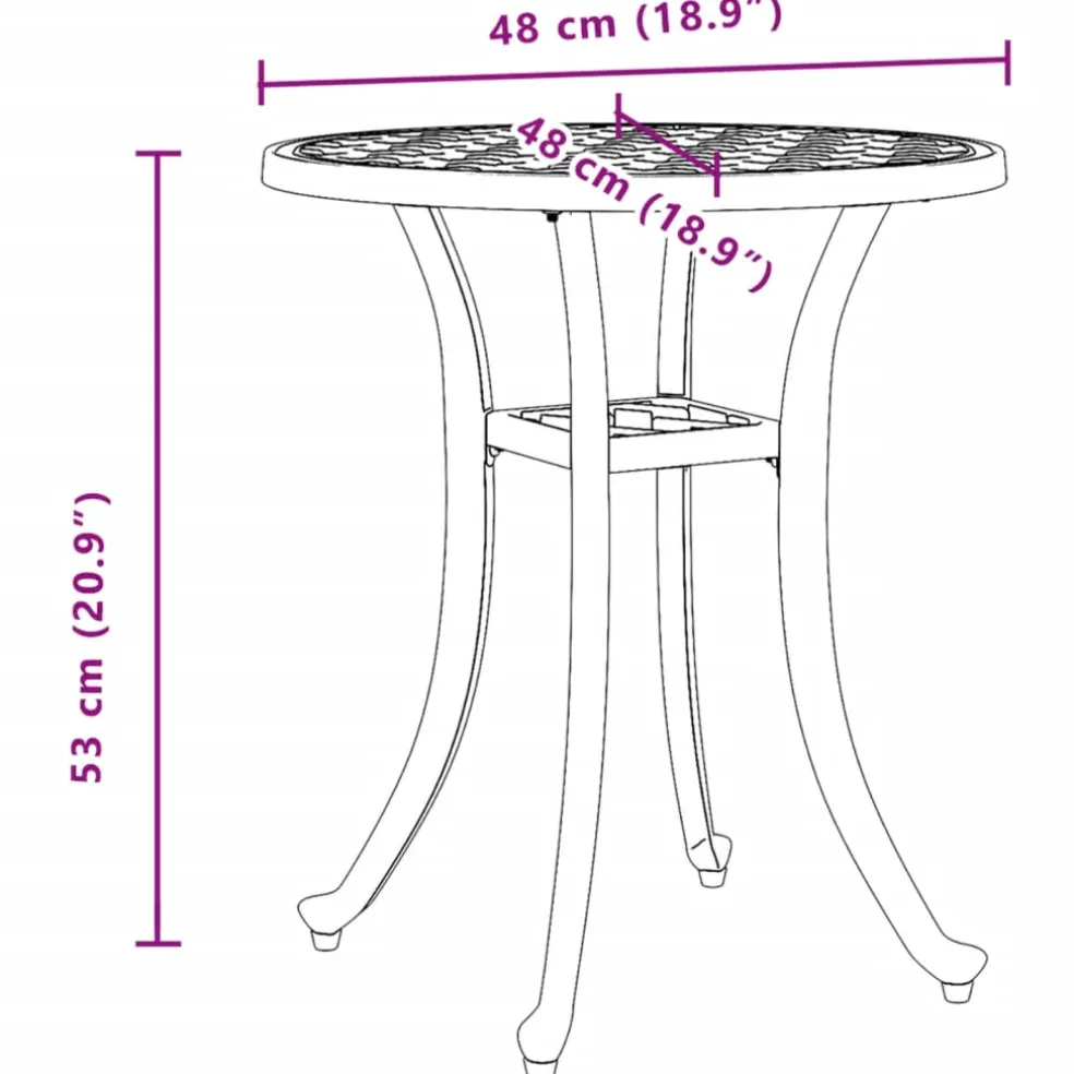 vidaXL Tuintafel Ø 48x53 cm gietaluminium zwart