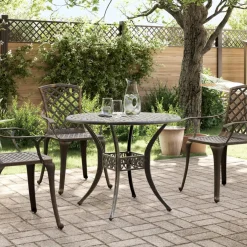 vidaXL Tuintafel Ø 90x75 cm gietaluminium bronskleurig