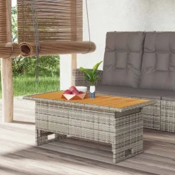 vidaXL Tuintafel 100x50x43/63 cm acaciahout en poly rattan grijs