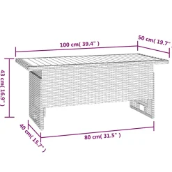vidaXL Tuintafel 100x50x43/63 cm acaciahout en poly rattan grijs