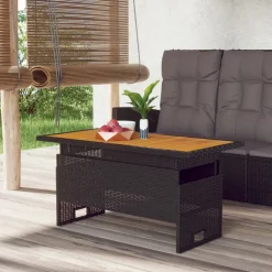 vidaXL Tuintafel 100x50x43/63 cm acaciahout en poly rattan zwart