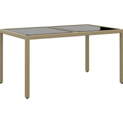 vidaXL Tuintafel 150x90x75 cm gehard glas en poly rattan beige