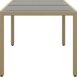 vidaXL Tuintafel 150x90x75 cm gehard glas en poly rattan beige