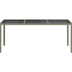 vidaXL Tuintafel 190x90x75 cm gehard glas en poly rattan grijs