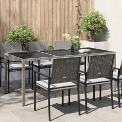 vidaXL Tuintafel 190x90x75 cm gehard glas en poly rattan grijs