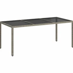 vidaXL Tuintafel 190x90x75 cm gehard glas en poly rattan grijs