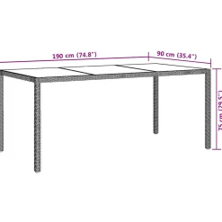 vidaXL Tuintafel 190x90x75 cm gehard glas en poly rattan grijs