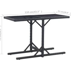 vidaXL Tuintafel 110x53x72 cm glas en poly rattan zwart