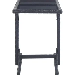 vidaXL Tuintafel 110x53x72 cm glas en poly rattan zwart