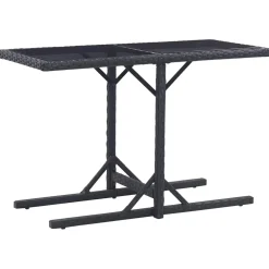 vidaXL Tuintafel 110x53x72 cm glas en poly rattan zwart