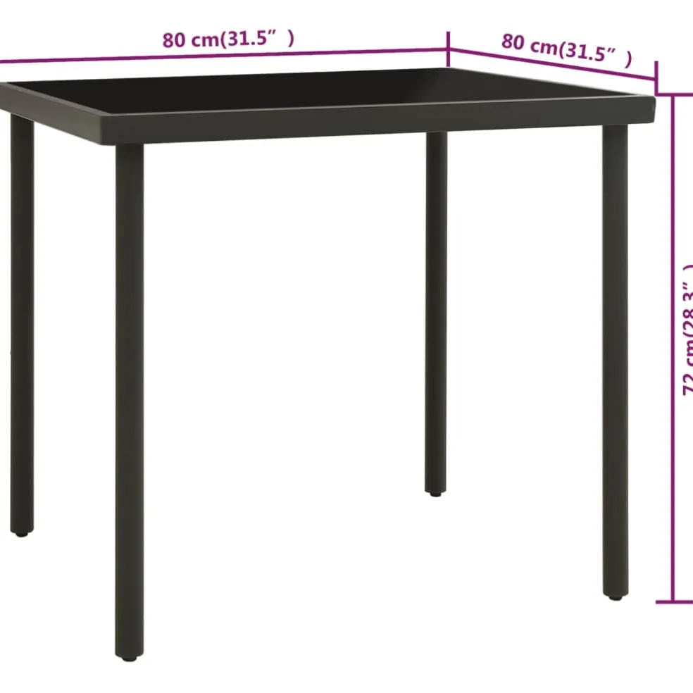 vidaXL Tuintafel 80x80x72 cm glas en staal antracietkleurig