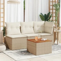 vidaXL Tuintafel 55x55x37 cm poly rattan en acaciahout beige