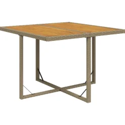 vidaXL Tuintafel 109x107x74 cm poly rattan en massief acaciahout beige