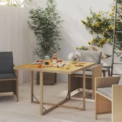 vidaXL Tuintafel 109x107x74 cm poly rattan en massief acaciahout beige