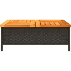 vidaXL Tuintafel 70x70x25 cm poly rattan en acaciahout zwart