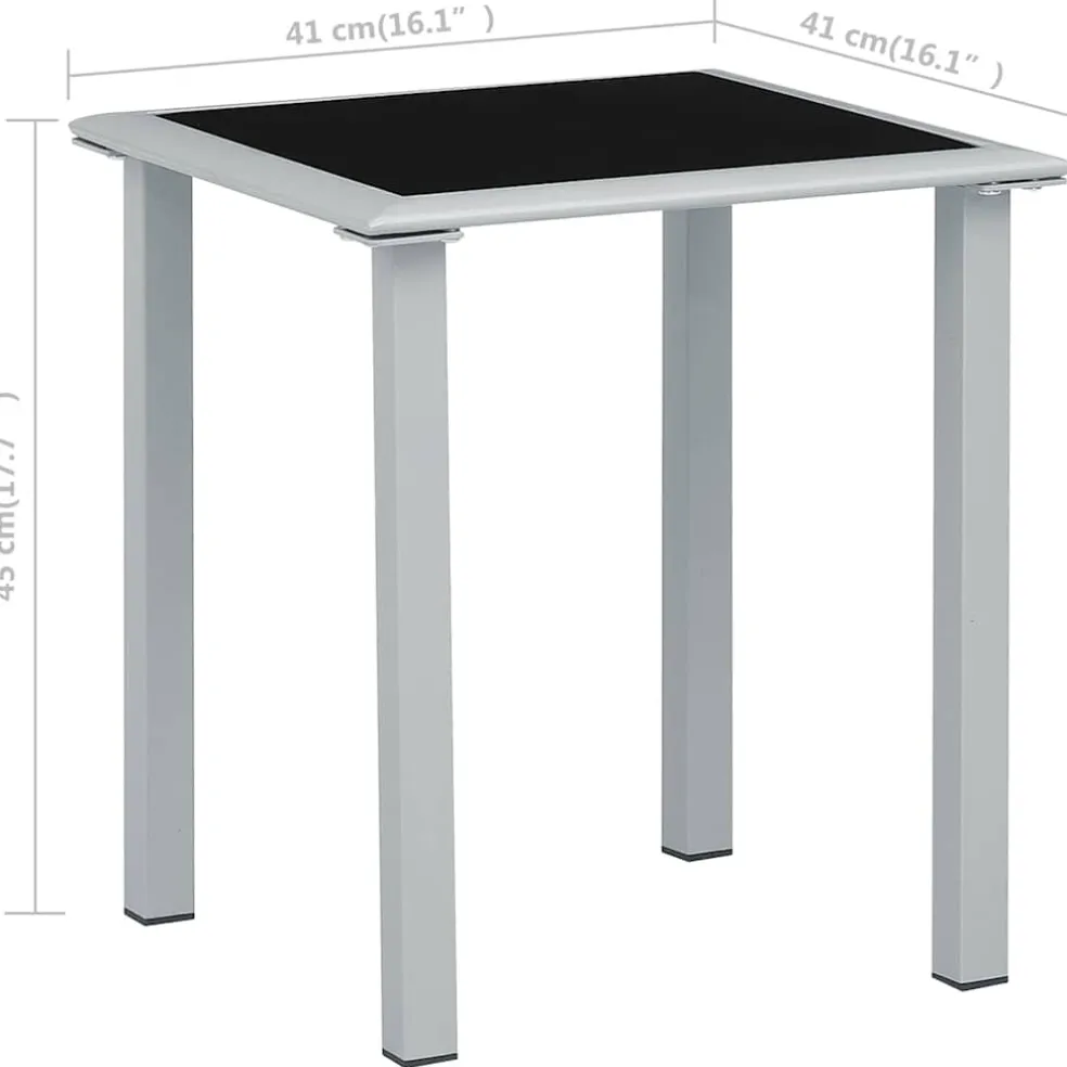 vidaXL Tuintafel 41x41x45 cm staal en glas zwart en zilverkleurig