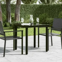 vidaXL Tuintafel 80x80x74 cm staal en glas zwart