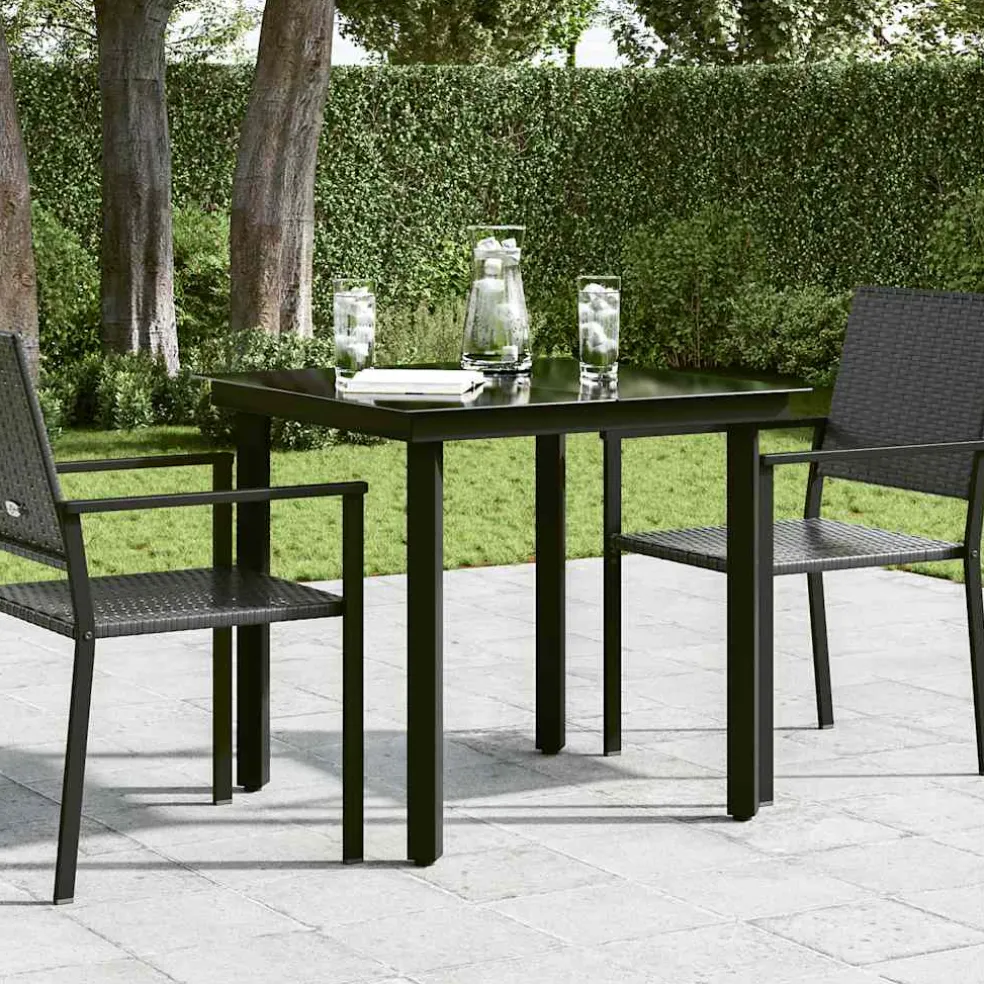 vidaXL Tuintafel 80x80x74 cm staal en glas zwart