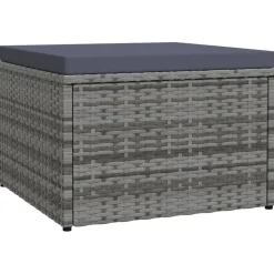 vidaXL Tuinvoetenbank met kussen poly rattan grijs